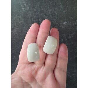 Trifari White Enamel Gold Hoop Clip-on Earrings Vintage Costume Jewelry READ